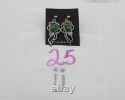Navajo Shield Earrings 925 Silver Natural Turquoise Native American Artist C80s