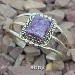 Navajo Signed Charoite Sterling Silver Native American Cuff Bracelet
