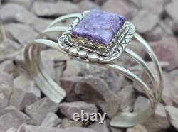 Navajo Signed Charoite Sterling Silver Native American Cuff Bracelet