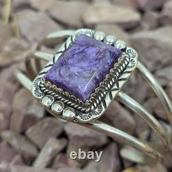 Navajo Signed Charoite Sterling Silver Native American Cuff Bracelet