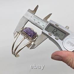 Navajo Signed Charoite Sterling Silver Native American Cuff Bracelet
