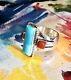 Navajo Signed Rb Sterling Silver Coral And Turquoise Ring. Size 10