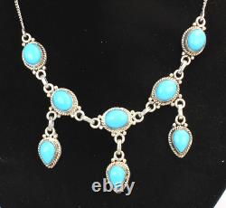 Navajo Silver & Turquoise Native American Southwestern 15-1/2 Necklace Signed A