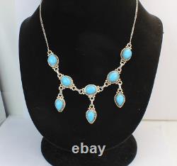 Navajo Silver & Turquoise Native American Southwestern 15-1/2 Necklace Signed A