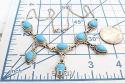 Navajo Silver & Turquoise Native American Southwestern 15-1/2 Necklace Signed A