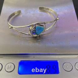 Navajo Slave Bracelet 925 Silver Natural Marked BB Turquoise Native American