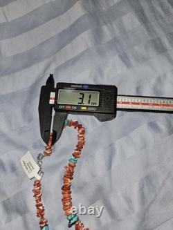 Navajo Spiny Oyster & Turquoise Graduated Rondell Necklace 27 In V. Johnson