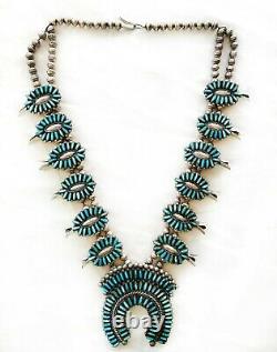 Navajo Squash Blossom Turquoise & Sterling Silver Necklace Wilford Begay