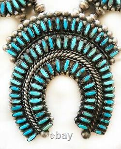 Navajo Squash Blossom Turquoise & Sterling Silver Necklace Wilford Begay