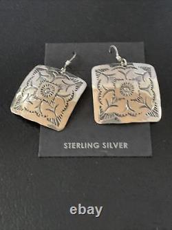 Navajo Stamped Sterling Silver Stamped Handmade Earrings Set Gift 1192