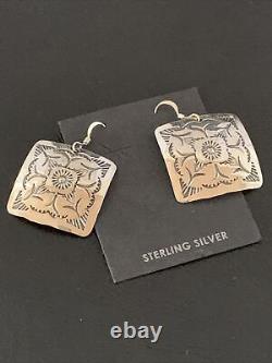 Navajo Stamped Sterling Silver Stamped Handmade Earrings Set Gift 1192