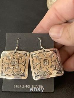 Navajo Stamped Sterling Silver Stamped Handmade Earrings Set Gift 1192
