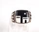 Navajo Sterling Native American Onyx And Shell Two Pueblo Ring Size 9