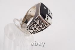 Navajo Sterling Native American Onyx and Shell Two Pueblo Ring Size 9