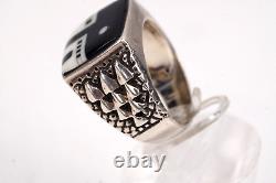 Navajo Sterling Native American Onyx and Shell Two Pueblo Ring Size 9