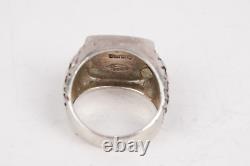 Navajo Sterling Native American Onyx and Shell Two Pueblo Ring Size 9