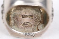 Navajo Sterling Native American Onyx and Shell Two Pueblo Ring Size 9