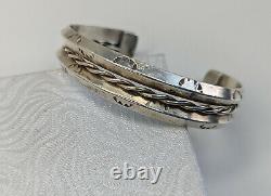 Navajo Sterling Silver Carinated Twisted Stamped Double Strand Cuff Bracelet