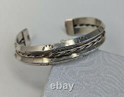 Navajo Sterling Silver Carinated Twisted Stamped Double Strand Cuff Bracelet