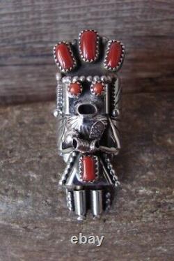 Navajo Sterling Silver Coral Kachina Ring Size 7 Doris Smallcanyon