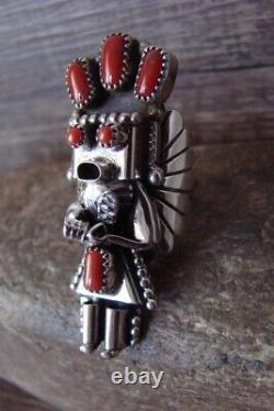 Navajo Sterling Silver Coral Kachina Ring Size 7 Doris Smallcanyon