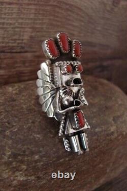 Navajo Sterling Silver Coral Kachina Ring Size 7 Doris Smallcanyon