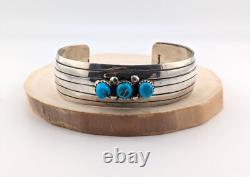 Navajo Sterling Silver Cuff Bracelet Kingman Turquoise Handmade Jewelry Sz 7in