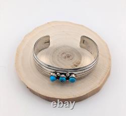 Navajo Sterling Silver Cuff Bracelet Kingman Turquoise Handmade Jewelry Sz 7in