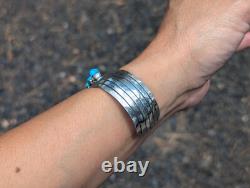 Navajo Sterling Silver Cuff Bracelet Kingman Turquoise Handmade Jewelry Sz 7in