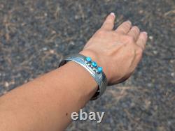 Navajo Sterling Silver Cuff Bracelet Kingman Turquoise Handmade Jewelry Sz 7in