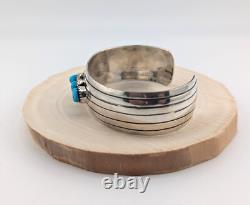 Navajo Sterling Silver Cuff Bracelet Kingman Turquoise Handmade Jewelry Sz 7in