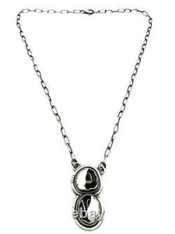 Navajo Sterling Silver Handmade Bar Link Necklace White Buffalo By Eli Skeets