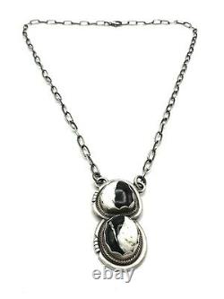 Navajo Sterling Silver Handmade Bar Link Necklace White Buffalo By Eli Skeets