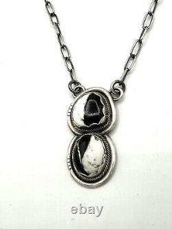 Navajo Sterling Silver Handmade Bar Link Necklace White Buffalo By Eli Skeets