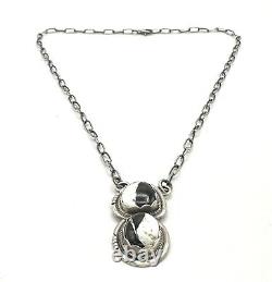 Navajo Sterling Silver Handmade Bar Link Necklace White Buffalo By Eli Skeets