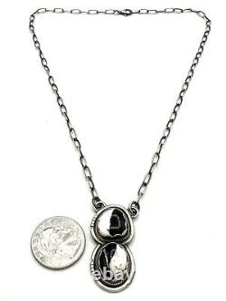Navajo Sterling Silver Handmade Bar Link Necklace White Buffalo By Eli Skeets