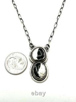Navajo Sterling Silver Handmade Bar Link Necklace White Buffalo By Eli Skeets