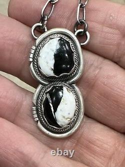 Navajo Sterling Silver Handmade Bar Link Necklace White Buffalo By Eli Skeets