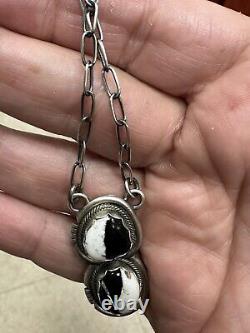 Navajo Sterling Silver Handmade Bar Link Necklace White Buffalo By Eli Skeets