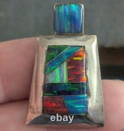 Navajo Sterling Silver Opal Native American Pendant Reynesta Leland Vtg Zuni Art