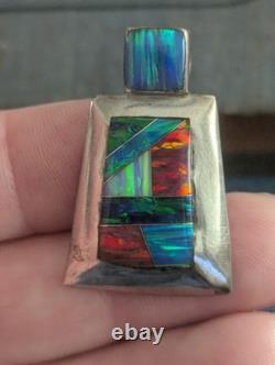 Navajo Sterling Silver Opal Native American Pendant Reynesta Leland Vtg Zuni Art