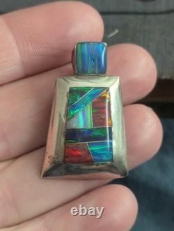 Navajo Sterling Silver Opal Native American Pendant Reynesta Leland Vtg Zuni Art