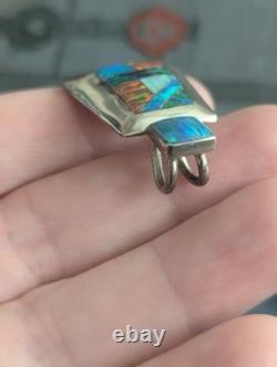 Navajo Sterling Silver Opal Native American Pendant Reynesta Leland Vtg Zuni Art