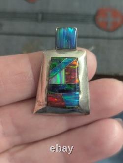 Navajo Sterling Silver Opal Native American Pendant Reynesta Leland Vtg Zuni Art