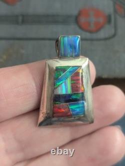 Navajo Sterling Silver Opal Native American Pendant Reynesta Leland Vtg Zuni Art