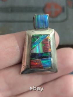 Navajo Sterling Silver Opal Native American Pendant Reynesta Leland Vtg Zuni Art