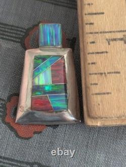 Navajo Sterling Silver Opal Native American Pendant Reynesta Leland Vtg Zuni Art