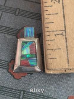 Navajo Sterling Silver Opal Native American Pendant Reynesta Leland Vtg Zuni Art
