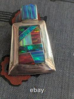 Navajo Sterling Silver Opal Native American Pendant Reynesta Leland Vtg Zuni Art