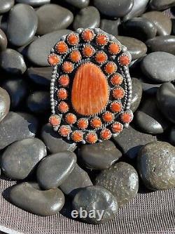 Navajo Sterling Silver Orange Spiny Cluster Jumbo Ring Sz 7.5